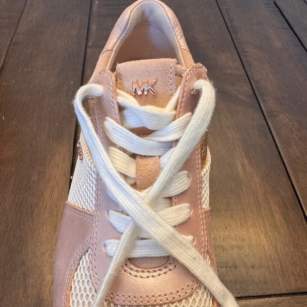Michael Kors Womens Allie Trainer Leather Rose Gold Pink Sneaker Shoes 7.5 M
